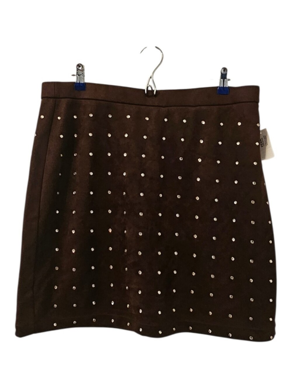Brown and Silver Penningtons Women's Faux-Suede Rhinestone Mini Skirt